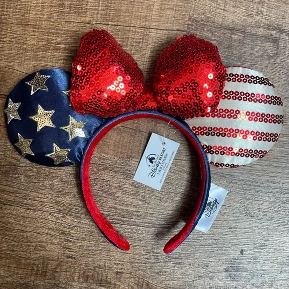 ⚡️2/$55~Disney Parks Stars & Stripes Americana Mouse Ears Headband NWT - Picture 7 of 11